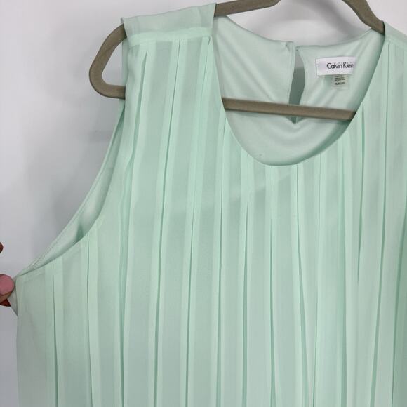 Calvin Klein Pleated Sleeveless Chiffon Top women Size XL Mint Green - Picture 3 of 8